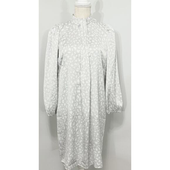 NWT Ann Taylor Mock Neck Satin-Like Animal Print Shift Dress Grey Career SMALL S - Picture 1 of 4